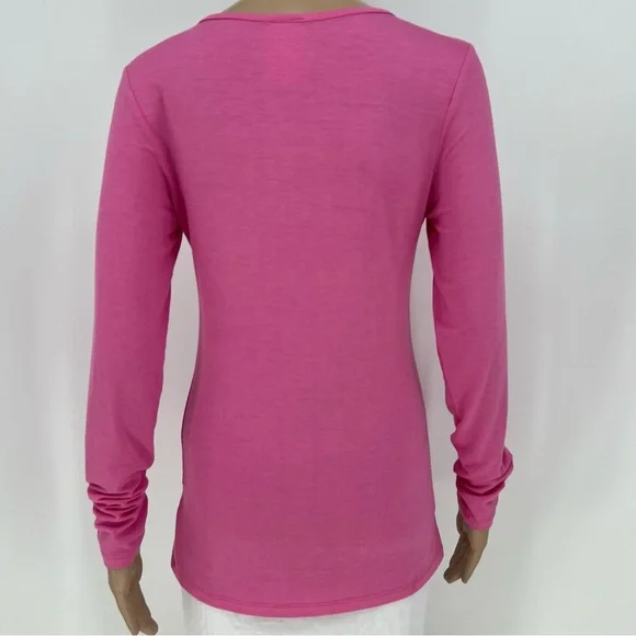 Vocal Top Womens Pink Long Sleeve Cut Out Neckline with Rhinestones Soft Stretch - Picture 2 of 10